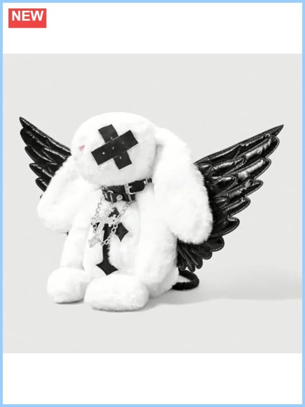Gothic Plush Bunny Backpack Winged Y2K Punk Mini Bag Cross Charm